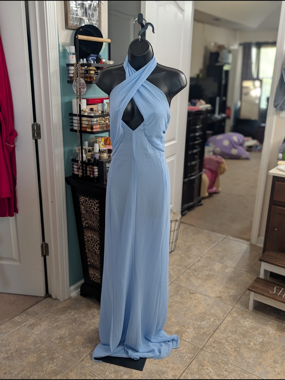 Fashion Nova NWT Light Blue Cross-Halter Maxi Dress